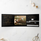 Elegante Gold Rose Black Wedding Dreifach Gefaltete Einladung (Innenseite)