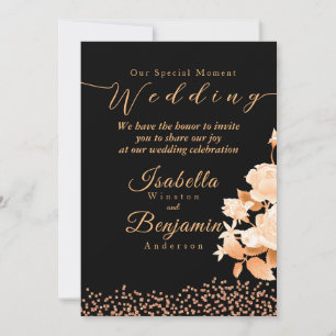 Elegante Gold Rose Black Wedding Einladungskarte Einladung