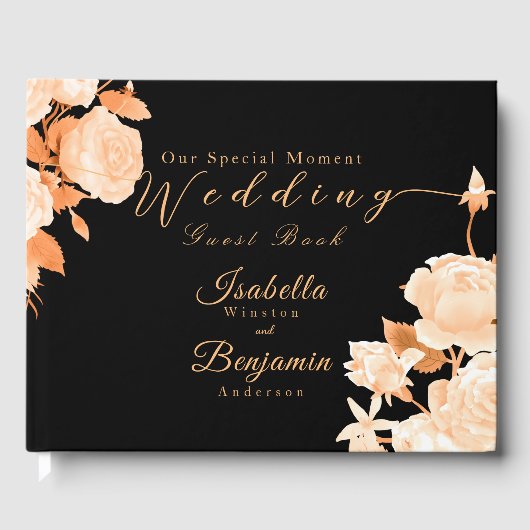 Elegante Gold Rose Black Wedding Gästebuch (Vorderseite)