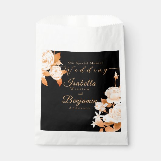 Elegante Gold Rose Black Wedding Geschenktütchen (Vorderseite)