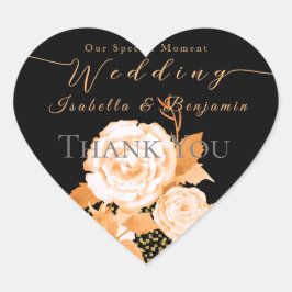 Elegante Gold Rose Black Wedding Herz-Aufkleber
