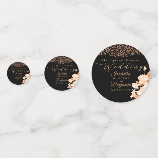 Elegante Gold Rose Black Wedding Konfetti (Vorderseiten)