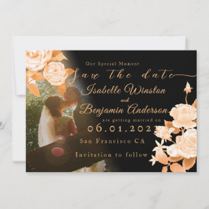 Elegante Gold Rose Black Wedding Save The Date