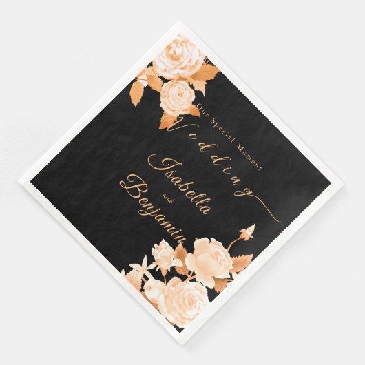 Elegante Gold Rose Black Wedding Serviette (Ecke)