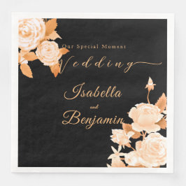 Elegante Gold Rose Black Wedding Serviette