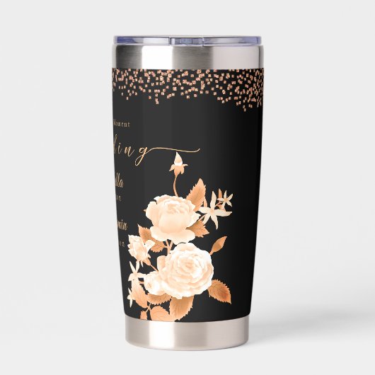 Elegante Gold Rose Black Wedding Thermobecher (Rückseite)
