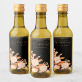 Elegante Gold Rose Black Wedding Weinetikett (Flaschen)