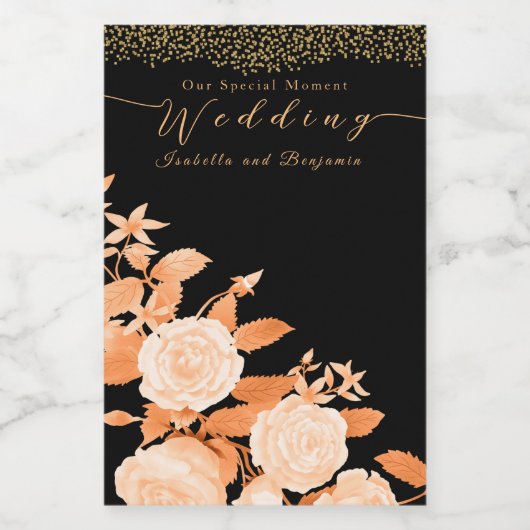 Elegante Gold Rose Black Wedding Weinetikett (Einzelnes Label)
