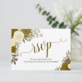 Elegante Gold Rose Blumenkalligrafie Hochzeit RSVP (Stehend Vorderseite)