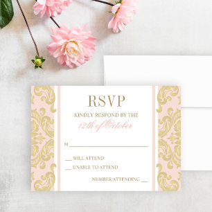 Elegante Gold-Rosé-Damask-Taufe für Baby Mädchen RSVP Karte
