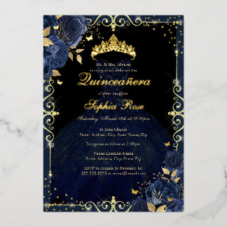 Elegante Gold Rose Dress Quinceanera Folieneinladung