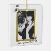 Elegante Gold Rose Erstes Verheiratetes Foto Keramikornament (Rechts)