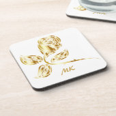 Elegante Gold Rose Mit Monogramm Getränkeuntersetzer (Linke Seite)