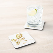 Elegante Gold Rose Mit Monogramm Getränkeuntersetzer (Rechte Seite)