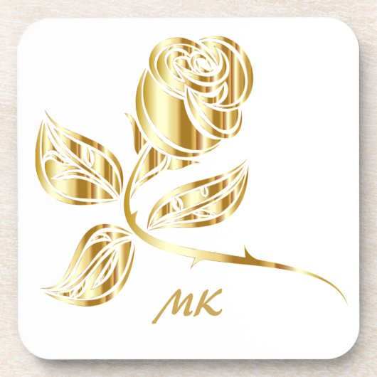 Elegante Gold Rose Mit Monogramm Getränkeuntersetzer (Vorderseite)