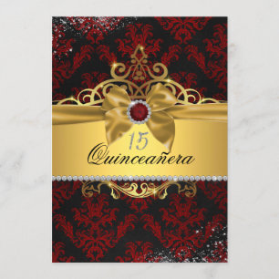 Elegante Gold-Rote Damast-Quinceanera-Einladung Einladung
