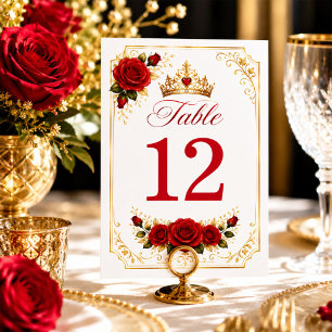 Elegante Gold-Rote Rose Floral Tischnummer