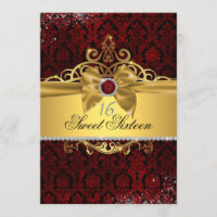 Elegante Gold Ruby Red Damask 16 . Geburtstag Einl