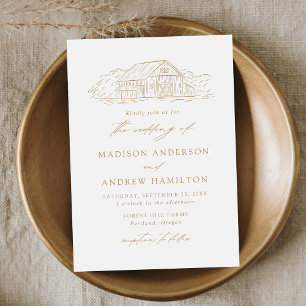 Elegante Gold Rustic Barn Wedding Einladung