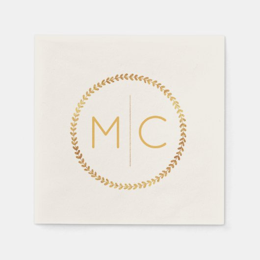 Elegante Gold Rustic Wreath Leaf Monogram Wedding Serviette (Vorderseite)
