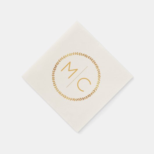 Elegante Gold Rustic Wreath Leaf Monogram Wedding Serviette (Ecke)