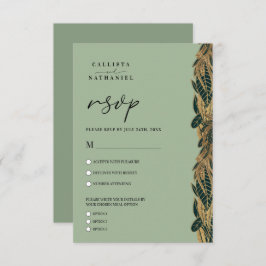 Elegante Gold Sage Grüne Blätter Hochzeit RSVP Karte