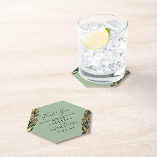 Elegante Gold Sage Grüne Blätter Hochzeit Untersetzer (Vor Ort)