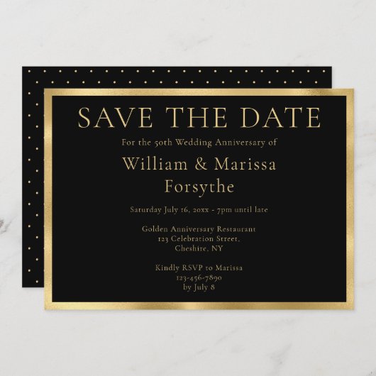 Elegante Gold Save the Date 50 Jahre Jubiläumskart (Vorne/Hinten)