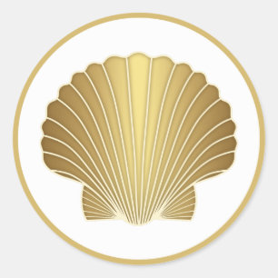 Elegante Gold Scallop-Muschel Runder Aufkleber