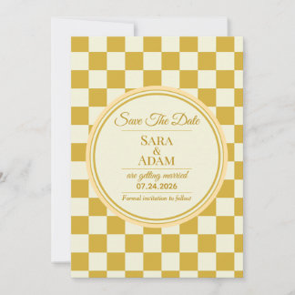 Elegante Gold-Schachbrett Save-the-Date-Karte Einladung