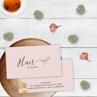 Elegante Gold Schissors Friseurin Rosa Rosa Haar Terminkarte