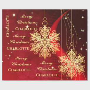 Elegante Gold-Schneeflocken-Name-Vorlage Weihnacht Geschenkpapier
