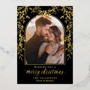 Elegante Gold-Schrift-Bogen-Foto-Weihnachten Folien Feiertagskarte