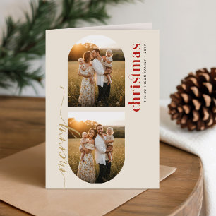 Elegante Gold-Schrift Familienfoto Frohe Weihnacht Feiertagskarte