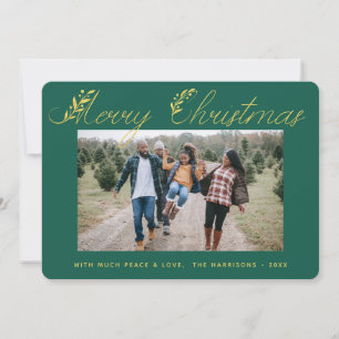 Elegante Gold-Schrift Familienfoto Weihnachten Grü