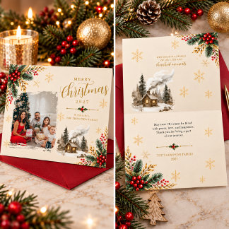 Elegante Gold-Schrift Familienfoto Weihnachten  Karte