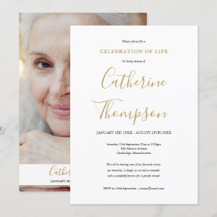 Elegante Gold-Schrift-Foto-Bestattung Einladung