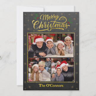 Elegante Gold-Schrift Frohe Weihnachten Fotokarte