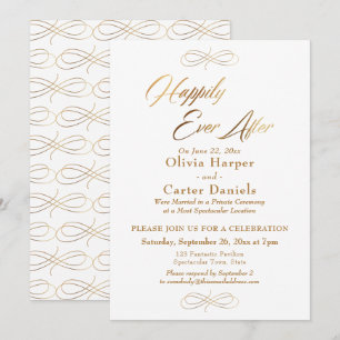 Elegante Gold Schrift Glücklich bis ans Ende der Z Einladung