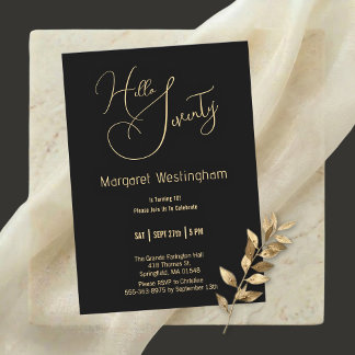 Elegante Gold-Schrift "Hello Seventy" 70. Geburtst Einladung