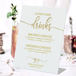 Elegante Gold-Schrift Hochzeitssignatur-Drinks-Sch Sockelschild