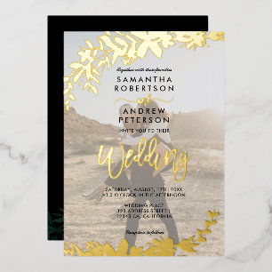 Elegante Gold-Schrift-Typografie Florale Foto-Hoch Folieneinladung
