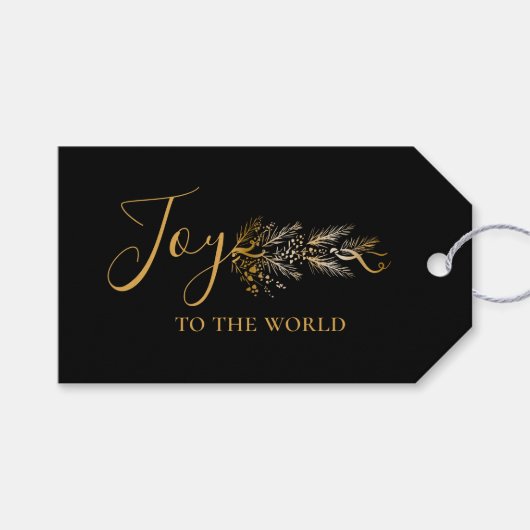 Elegante Gold Schwarz Botanische Moderne Freude We Geschenkanhänger (Vorderseite (Horizontal))