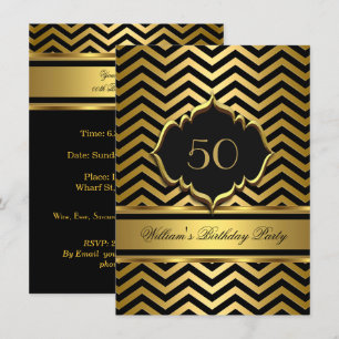 Elegante Gold-Schwarz-Chevron-Geburtstagsfeier Einladung