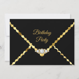 Elegante Gold-Schwarz-Diamant-Edelstein-Geburtstag Einladung