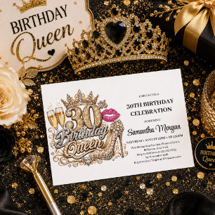 Elegante Gold-Schwarz-Glitter 30. Geburtstagsfeier Einladung