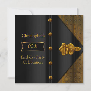 Elegante Gold-Schwarz-Metall-Optik Geburtstagsfeie Einladung