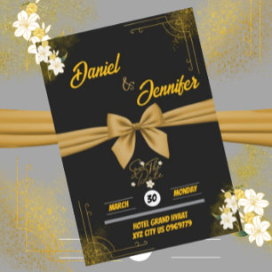 Elegante Gold & Schwarz mit weißen floralen Hochze Save The Date