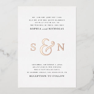 Elegante Gold- / Schwarz-Weiß-Typografie-Hochzeit Folieneinladung