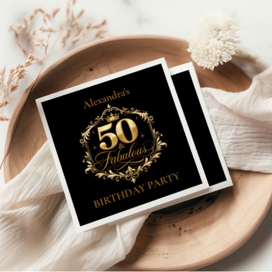Elegante Gold-Schwarze 50. Geburtstagsfeier Serviette